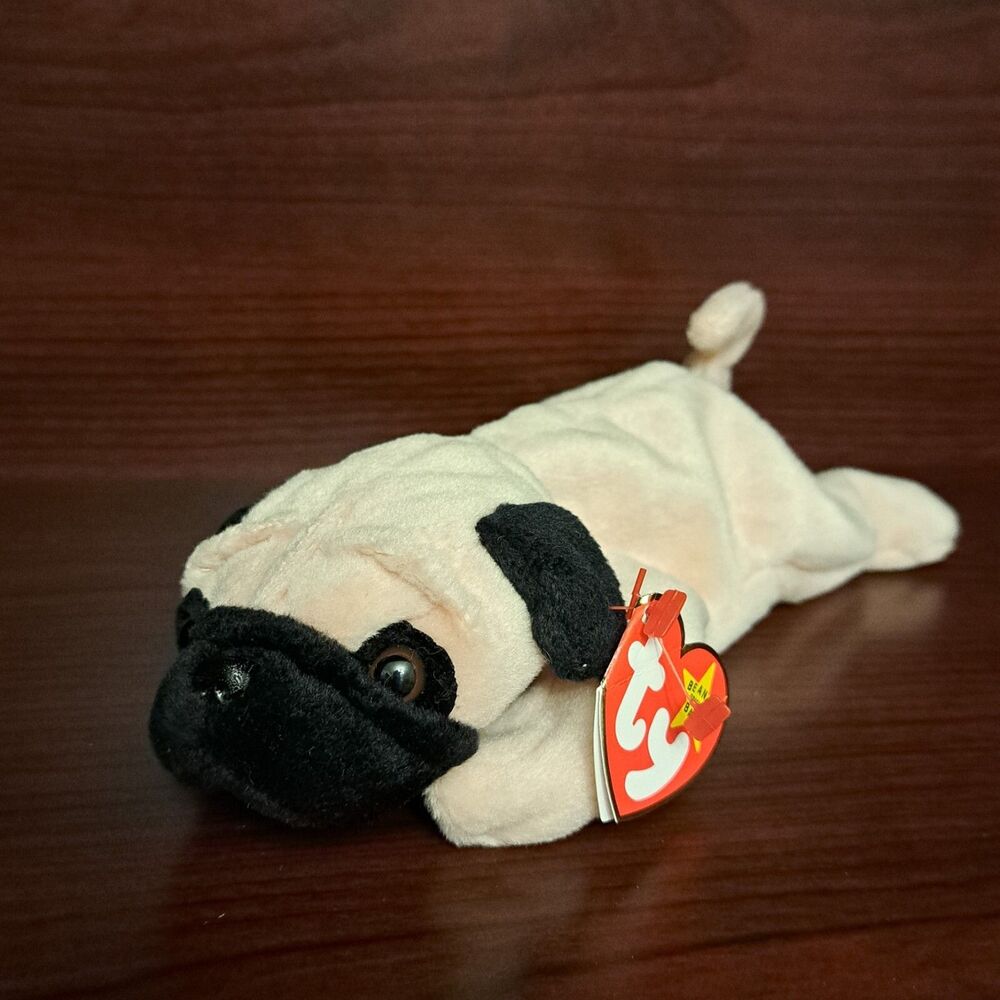 Vintage TY Beanie Baby PUGSLY the Pug Dog (8 inch) Stuffed Animal Toy 1996